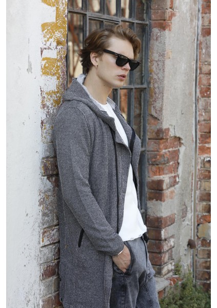 Kapüşonlu Fermuarlı Cepli Uzun Erkek Hırka indirimleri