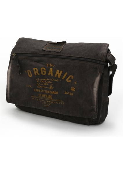 8128 Salaş Kanvas Omuz Postacı Koyu Kahverengi 15.6" Laptop Okul Seyahat Günlük Vintage Pamuk Çanta