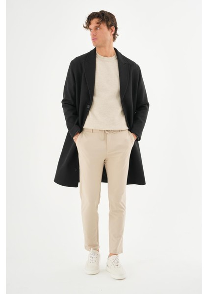 Erkek Regular Fit Düğmeli Cepli Kışlık Astarlı Klasik Uzun Kaşe Kaban