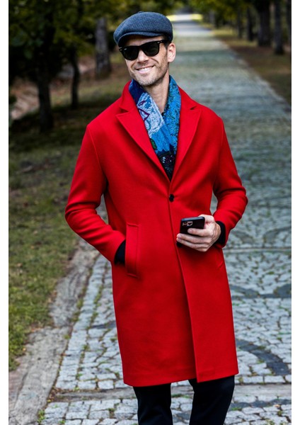 Erkek Regular Fit Düğmeli Cepli Kışlık Astarlı Klasik Uzun Kaşe Kaban