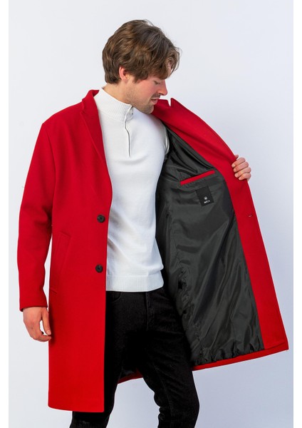 Erkek Regular Fit Düğmeli Cepli Kışlık Astarlı Klasik Uzun Kaşe Kaban