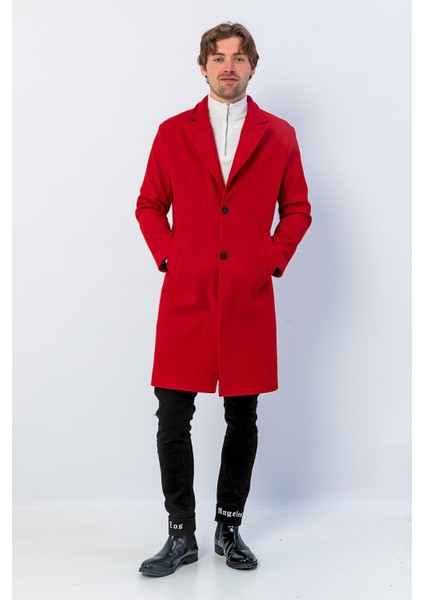 Erkek Regular Fit Düğmeli Cepli Kışlık Astarlı Klasik Uzun Kaşe Kaban