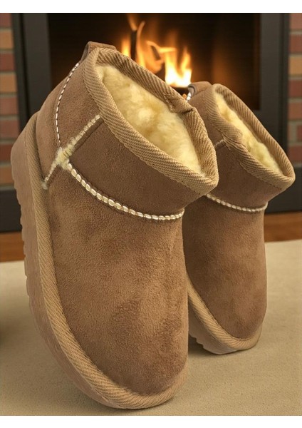 Kız Çocuk Taba Kalın Poli Taban Içi Kürklü Süet Görünümlü Mini Bot fiyatları