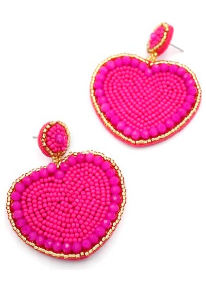 Kalp Boncuk Küpe - Pembe