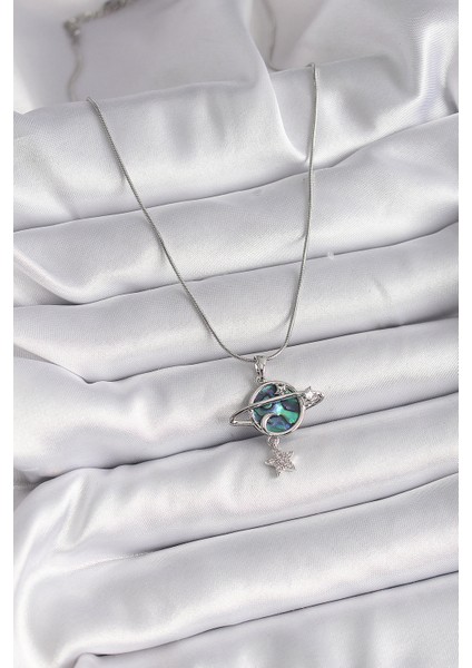 316L Çelik Gümüş Renk Zincir Zirkon Taşlı Gezegen Model Kadın Kolye - TJ-BKO9478 modelleri