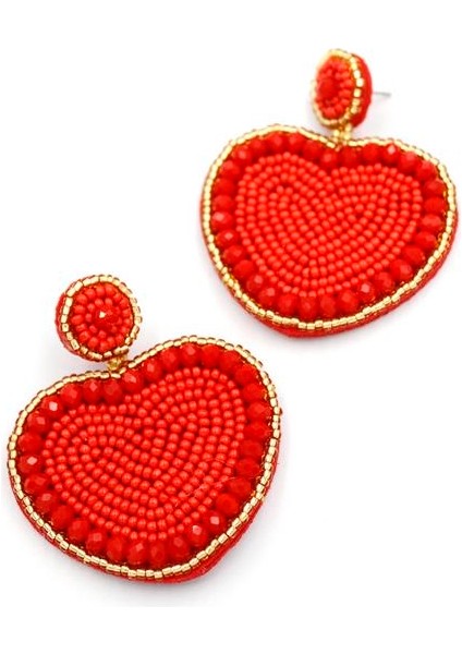 Kalp Boncuk Küpe - Kırmızı fiyatları