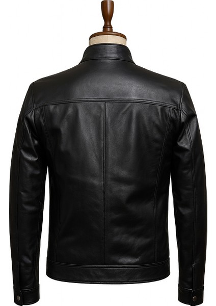Hakiki Deri Siyah Erkek Motosiklet Tarzı Fermuarlı Ceket fiyatları