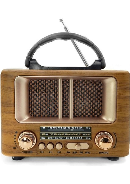 Buffer® Küçük Mini Boy Retro Ahşap Tasarım Bluetooth Hoparlörlü Radyo - Fm/am Destekli, Şarjlı ve Taşınabilir Radyo NS-8108