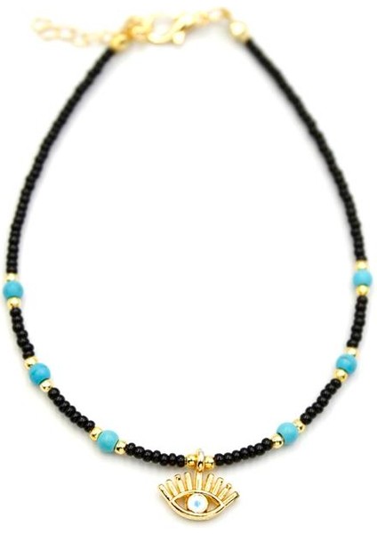 Boncuklu Göz Halhal - Siyah fiyatları