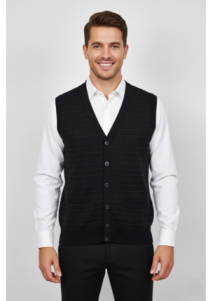 Erkek Düğmeli Yelek Cepli Çelik Örgü Klasik Kalıp BGL-ST04836