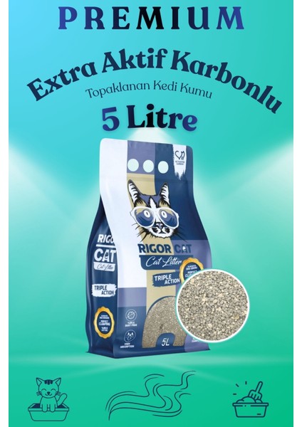 Extra Aktif Karbonlu Topaklanan Kedi Kumu 5 Lt