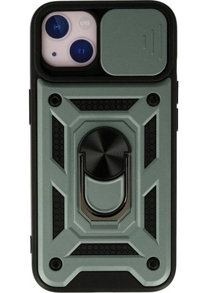 İEG iPhone 13 Kılıf Pars Lens Yüzüklü Silikon - Yeşil