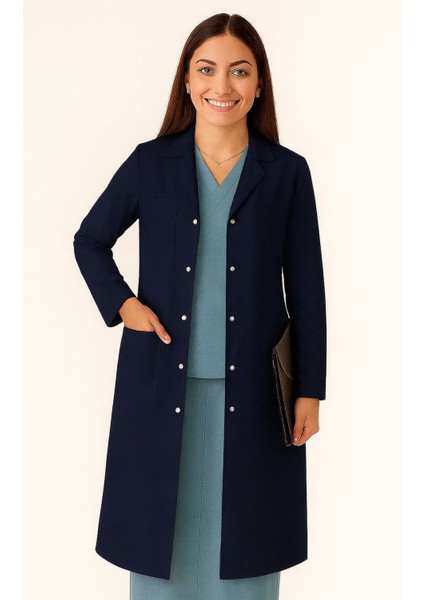 Kadın Klasik Yaka Alpaka Kumaş Slim Fit Önlük, Doktor, Öğretmen, Hemşire, Stajyer, Çalışma Önlüğü