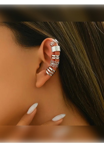 5 Parça Minimalist Açık Işlemeli Kulak Kelepçesi Seti, Helix Küpeler Klipsli Kulak Takısı