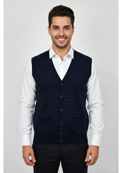 Erkek Düğmeli Yelek Cepli Çelik Örgü Klasik Kalıp BGL-ST04836