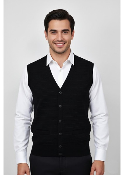 Erkek Düğmeli Yelek Cepli Çelik Örgü Klasik Kalıp BGL-ST04836