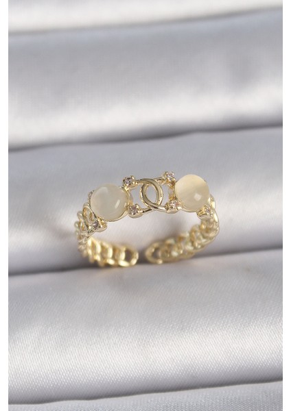 Pirinç Gold Renk Ayarlanabilir Zirkon Taşlı Beyaz Mineli Birleşik Halka Model Kadın Yüzük - TJ-BYK3402 fiyatları