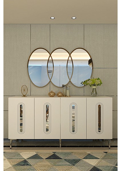 KA1206BS- Rany Konsol, Tv Sehpası, Çok Amaçlı Dolap 120CM Beyaz-Gümüş