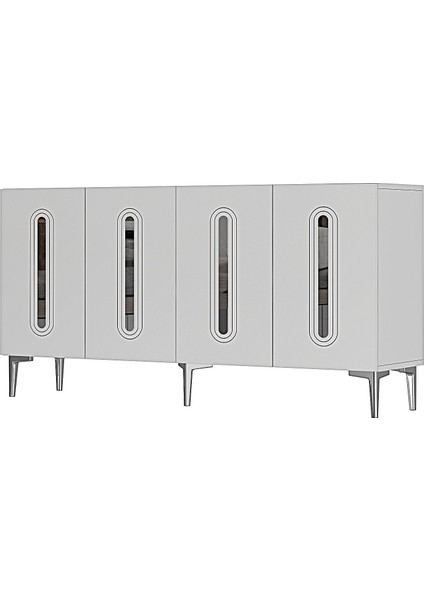 KA1206BS- Rany Konsol, Tv Sehpası, Çok Amaçlı Dolap 120CM Beyaz-Gümüş indirimleri