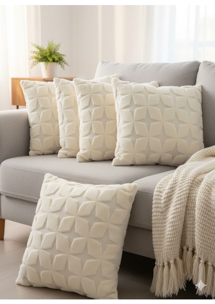 45X45 cm | Bej Wellsoft Yumuşak Kırlent Kılıfı | Kabartmalı Punch/bukle Desen