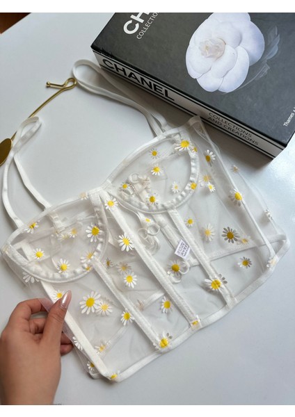 Papatya Işlemeli Korse Büstiyer modelleri