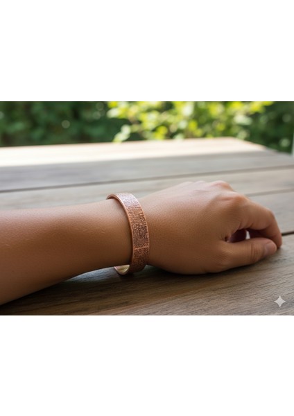 Özel Metal Kutu Da Enerji Dengeleyici Işlemeli Saf Bakır Bileklik Unisex Ayetel Kürsü Kalın Bakır
