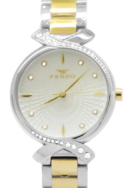 Ferro Altın Gümüş Renk Çelik Kordonlu Kadın Kol Saati TH-FL21254A-D