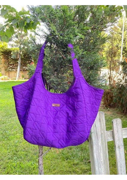 Kapitone Kazayağı Desenli Kumaş Heybe Çanta- Mor