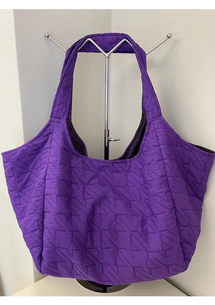 Kapitone Kazayağı Desenli Kumaş Heybe Çanta- Mor fiyatları