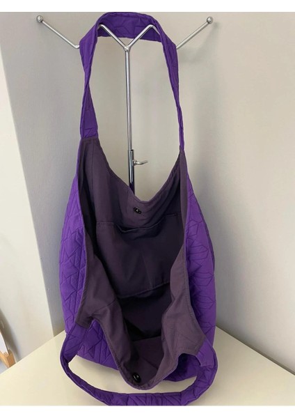 Kapitone Kazayağı Desenli Kumaş Heybe Çanta- Mor modelleri