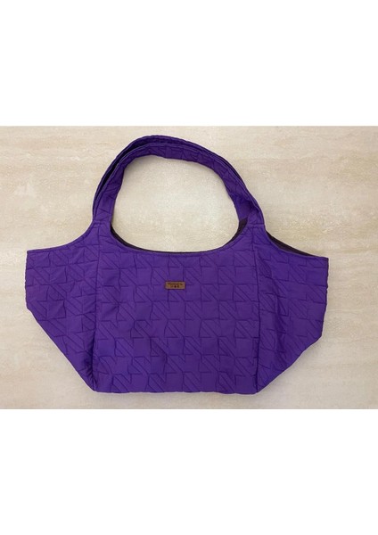 Kapitone Kazayağı Desenli Kumaş Heybe Çanta- Mor indirimleri