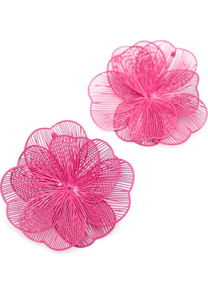 Metal Çiçek Küpe - Pembe