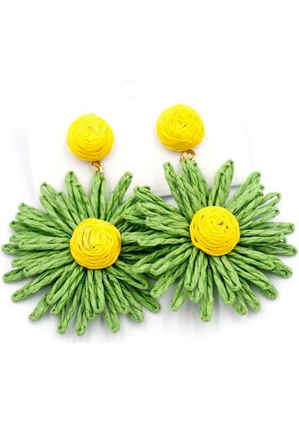 Papatya Hasır Küpe - Yeşil