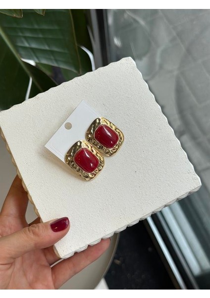 Taşlı Küpe - Bordo fiyatları