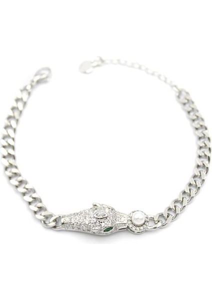 Zirkon Taşlı Leopar Bileklik - Gümüş