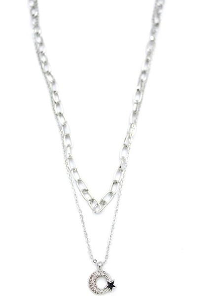 Çoklu Ay Yıldız Kolye - Gümüş