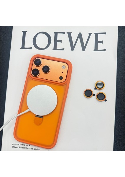 Iphone 17 Pro Max Uyumlu Halka Standlı Lens Koruma Hediyeli Magsafe Maksimum Koruma Kılıf - Turuncu