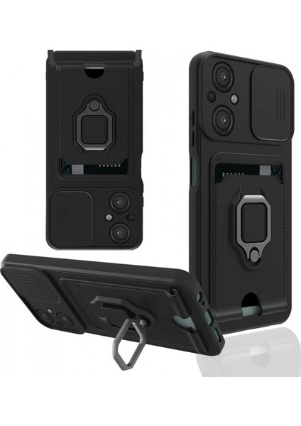 Ieg Xiaomi Poco M5 Kılıf Zuma Kartvizitli Yüzüklü Silikon - Siyah