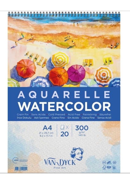 Suluboya Kağıdı Blok A4 300 Gr. 20 Yp Üsten Spiralli