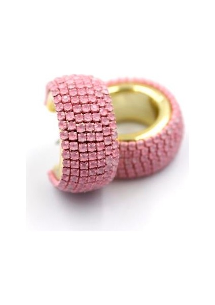 Taşlı Halka Küpe - Pembe