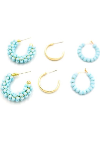 Boncuklu Küpe Seti - Turkuaz fiyatları