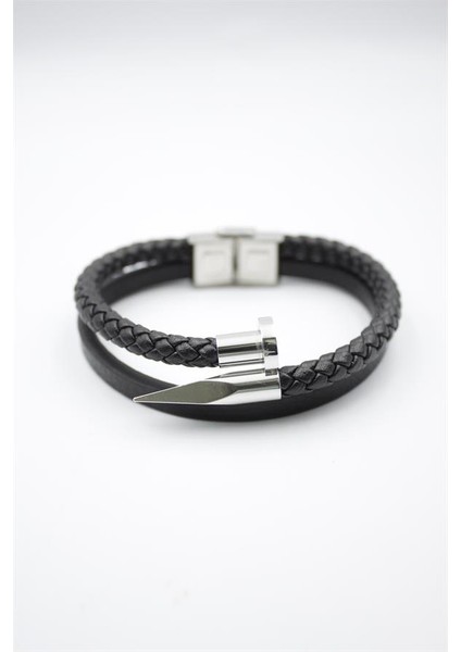 Deri Çivi Bileklik - Gümüş