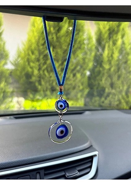 Yuvarlak Yassi Şekilli Şeffaf Cam Nazar Boncuklu Araba Ayna Süsü Araba Nazarlik Nazar Korumasi