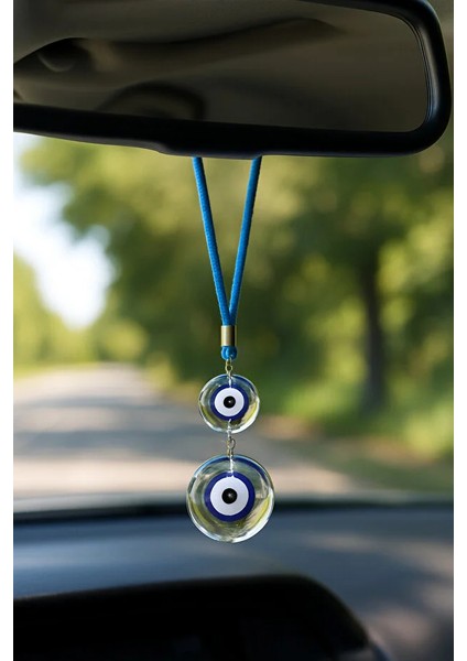 Yuvarlak Yassi Şekilli Şeffaf Cam Nazar Boncuklu Araba Ayna Süsü Araba Nazarlik Nazar Korumasi fiyatları