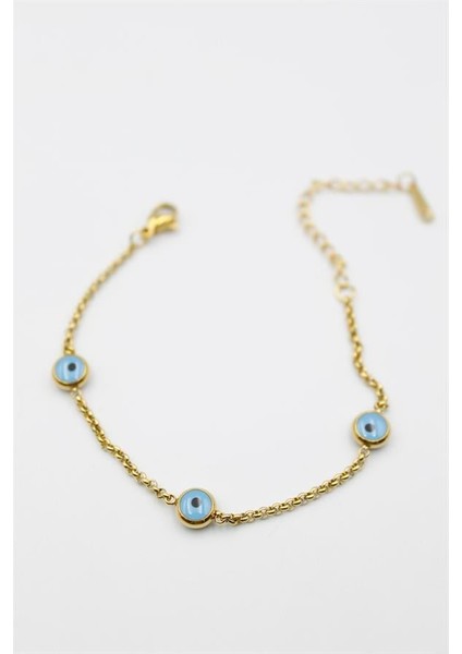 Nazarlı Zincir Çelik Bileklik - Altın