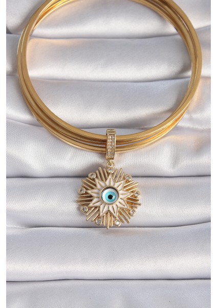 Pirinç Gold Renk Nazar Boncuklu Saçaklı Yıldız Figür Ajda Charm - TJ-BC1014 fiyatları