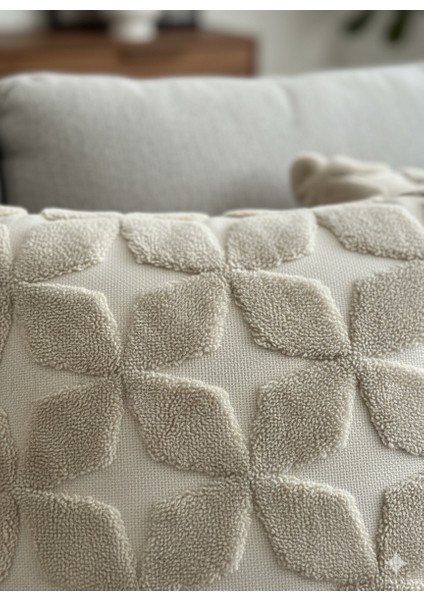 45X45 cm | Bej Wellsoft Yumuşak Kırlent Kılıfı | Kabartmalı Punch/bukle Desen