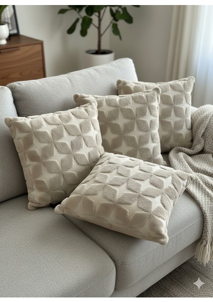 45X45 cm | Bej Wellsoft Yumuşak Kırlent Kılıfı | Kabartmalı Punch/bukle Desen fiyatları