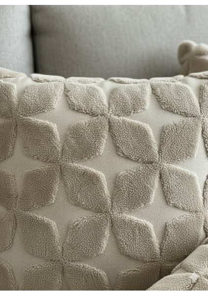 45X45 cm | Bej Wellsoft Yumuşak Kırlent Kılıfı | Kabartmalı Punch/bukle Desen modelleri