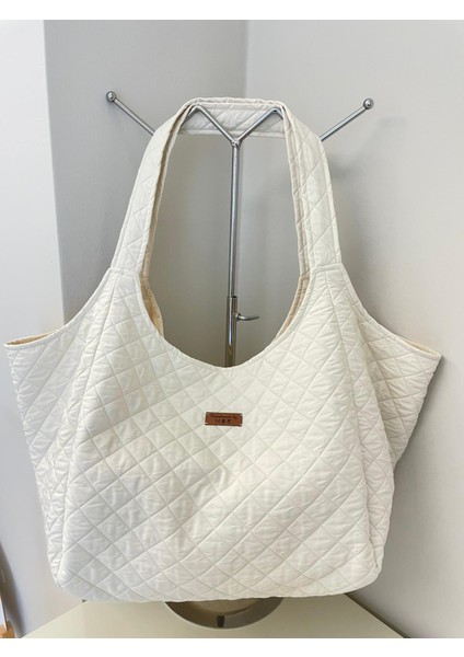 Kapitone Baklava Desenli Kumaş Heybe Çanta- Ekru fiyatları